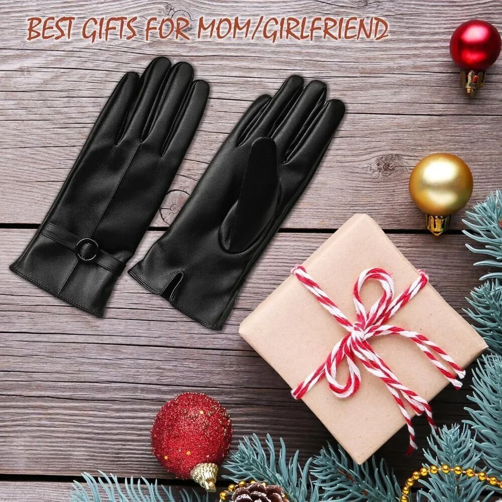 Women's black-medium Leather Winter Gloves Warm Touchscreen Cold Weather